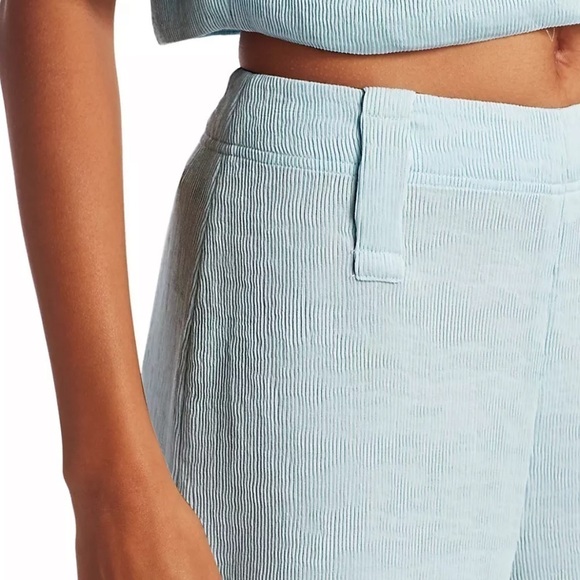 STAUD Bernard Textured Light Blue High Rise Wide Flare Leg Pants 6, S/M Waist 28 - Picture 5 of 13